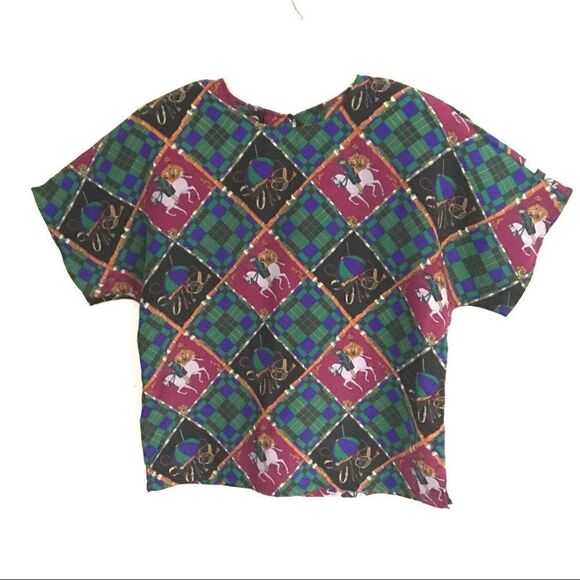 Vintage box fit polo print blouse L* - Picture 1 of 8